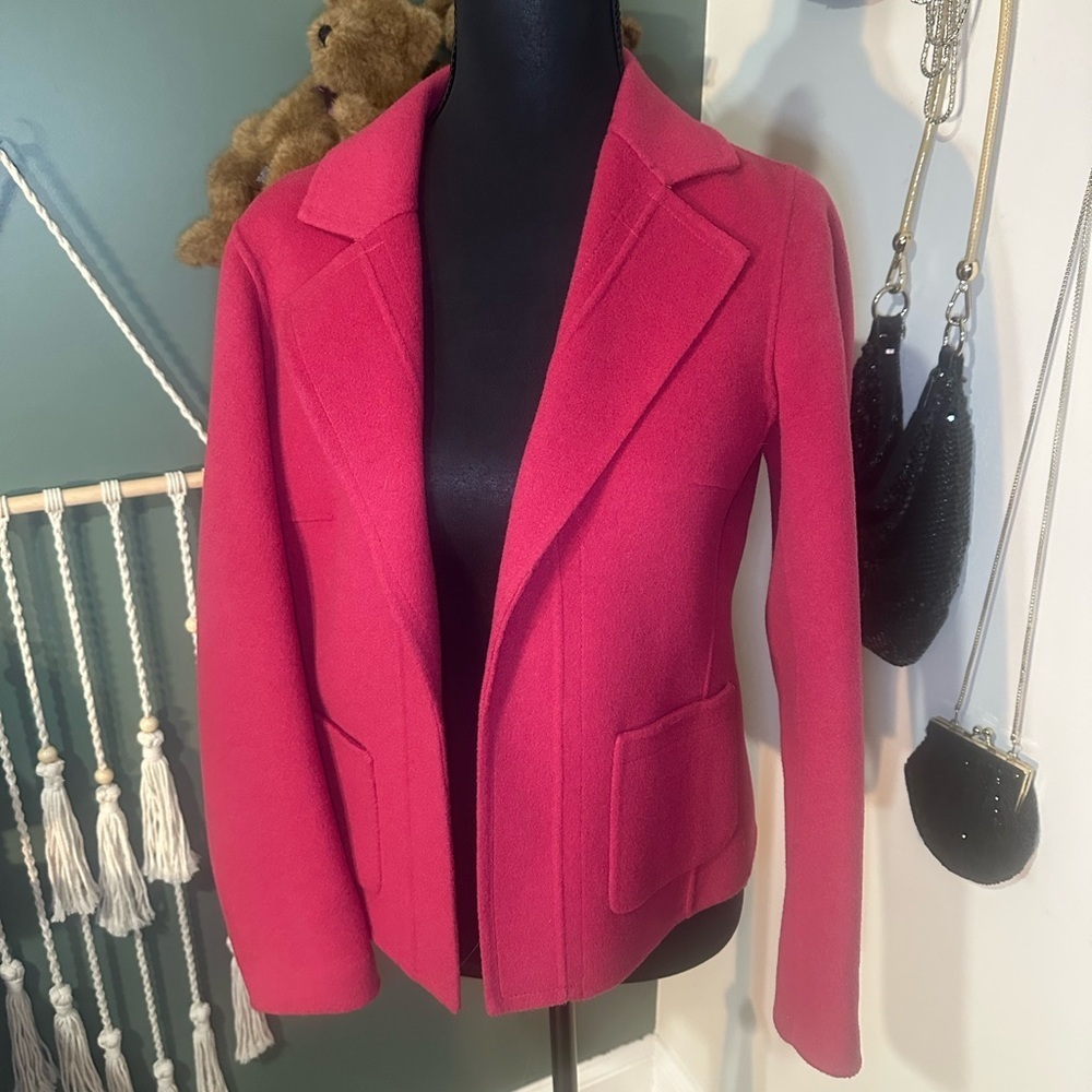 Vintage 100% Wool Cropped Blazer Pleated Burgundy Red Small Petite